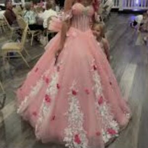Elegant Pink Floral Lace Prom Dress